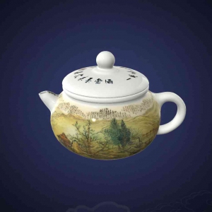 玉瓷茶壶《千家诗》彩色