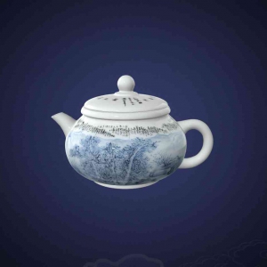 玉瓷青花茶壶《千家诗》